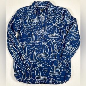 TALBOTS Women’s‎ Long Sleeve V Neck Navy White Sailboat Nautical Blouse Size XS